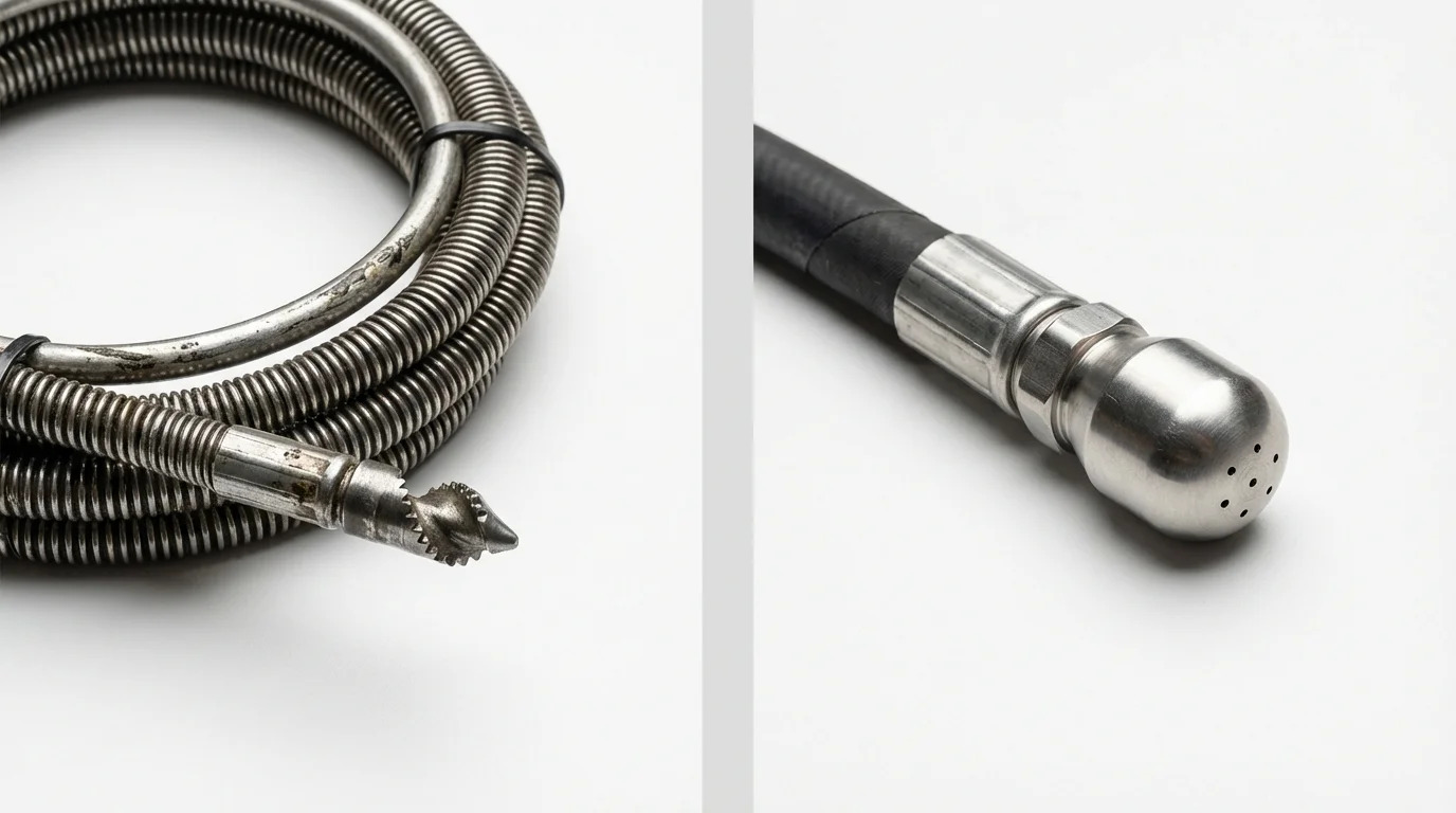 Drain snake cable and hydro jetting nozzle used for drain cleaning in Washington Court House, OH