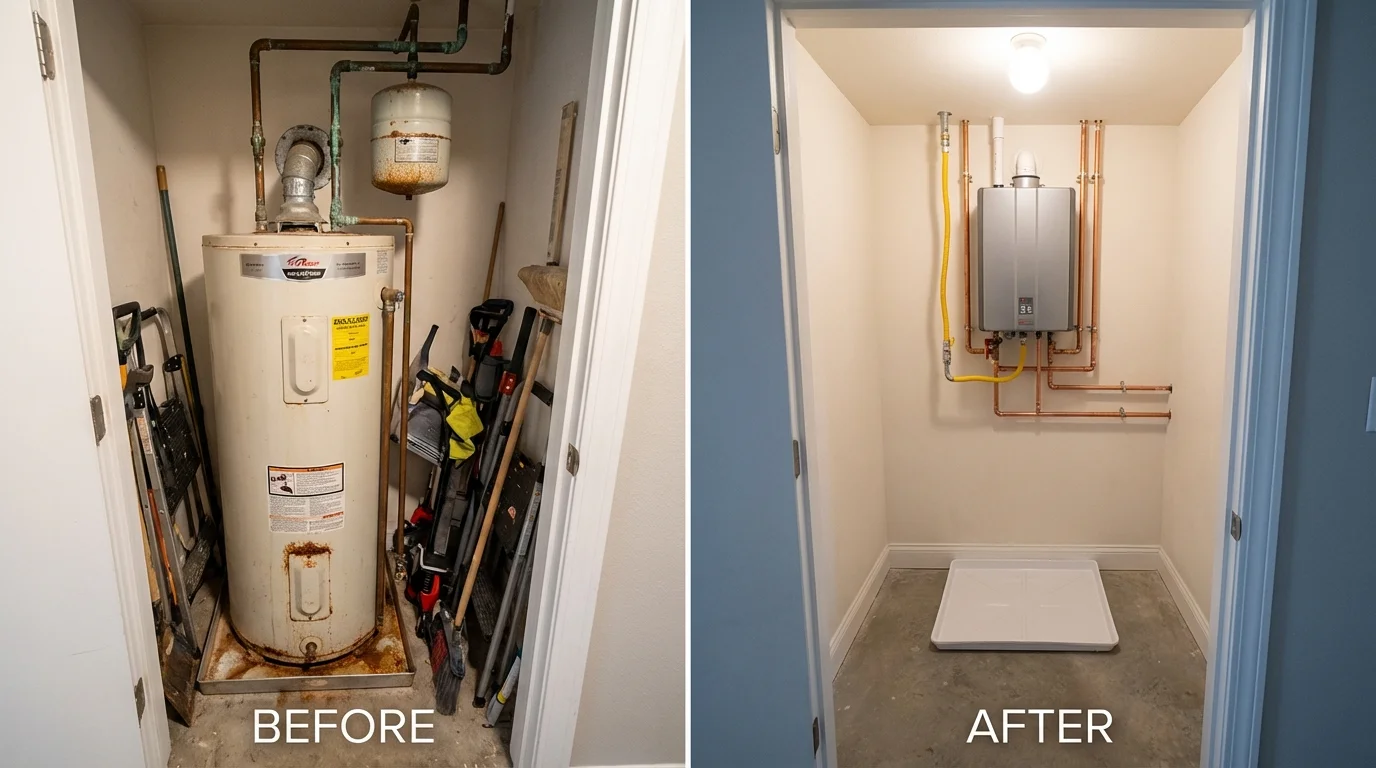 Tank water heater versus wall-mounted tankless unit comparison for Washington Court House, OH homeowners