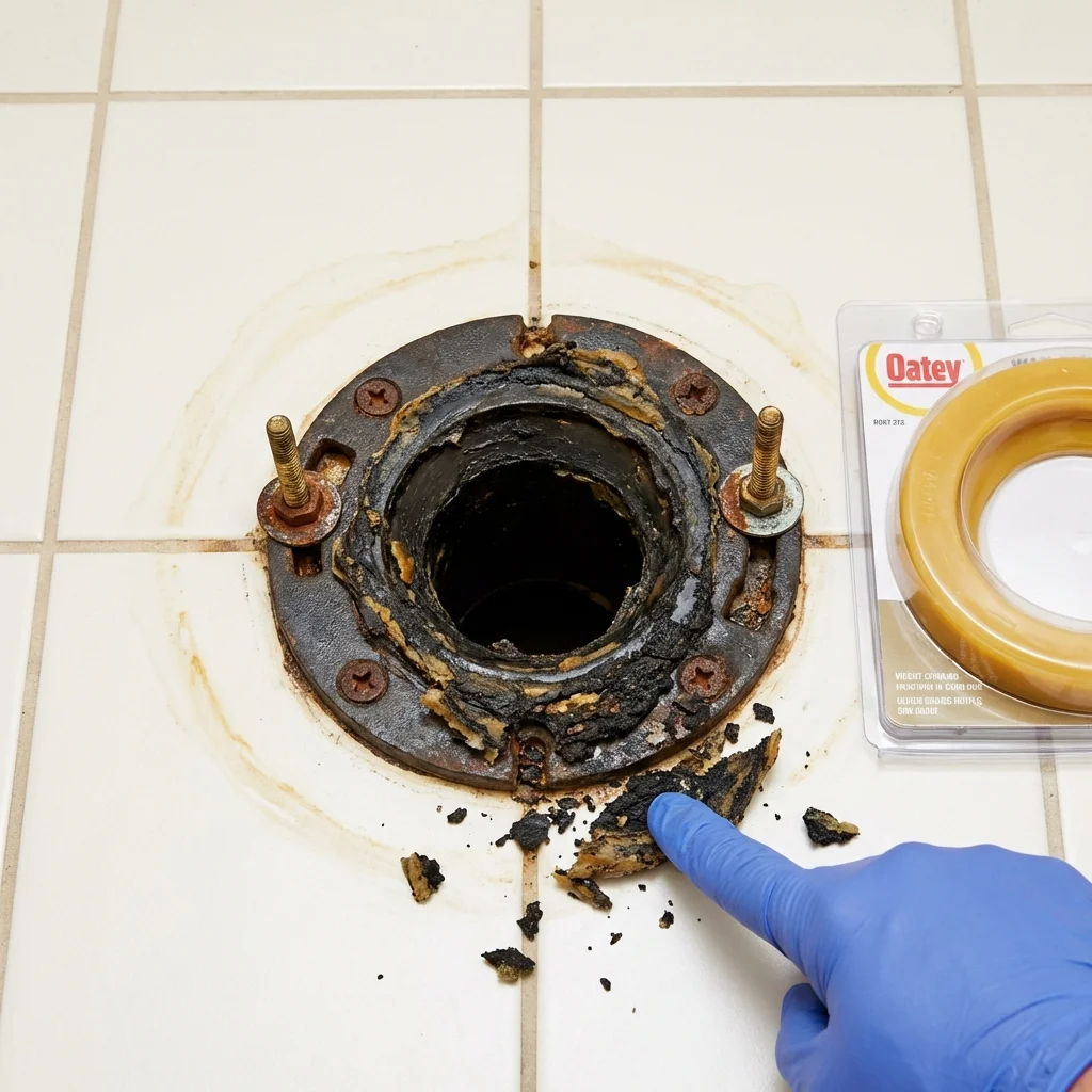 Failed wax ring showing water seepage at the base of a toilet in a Washington Court House, OH home