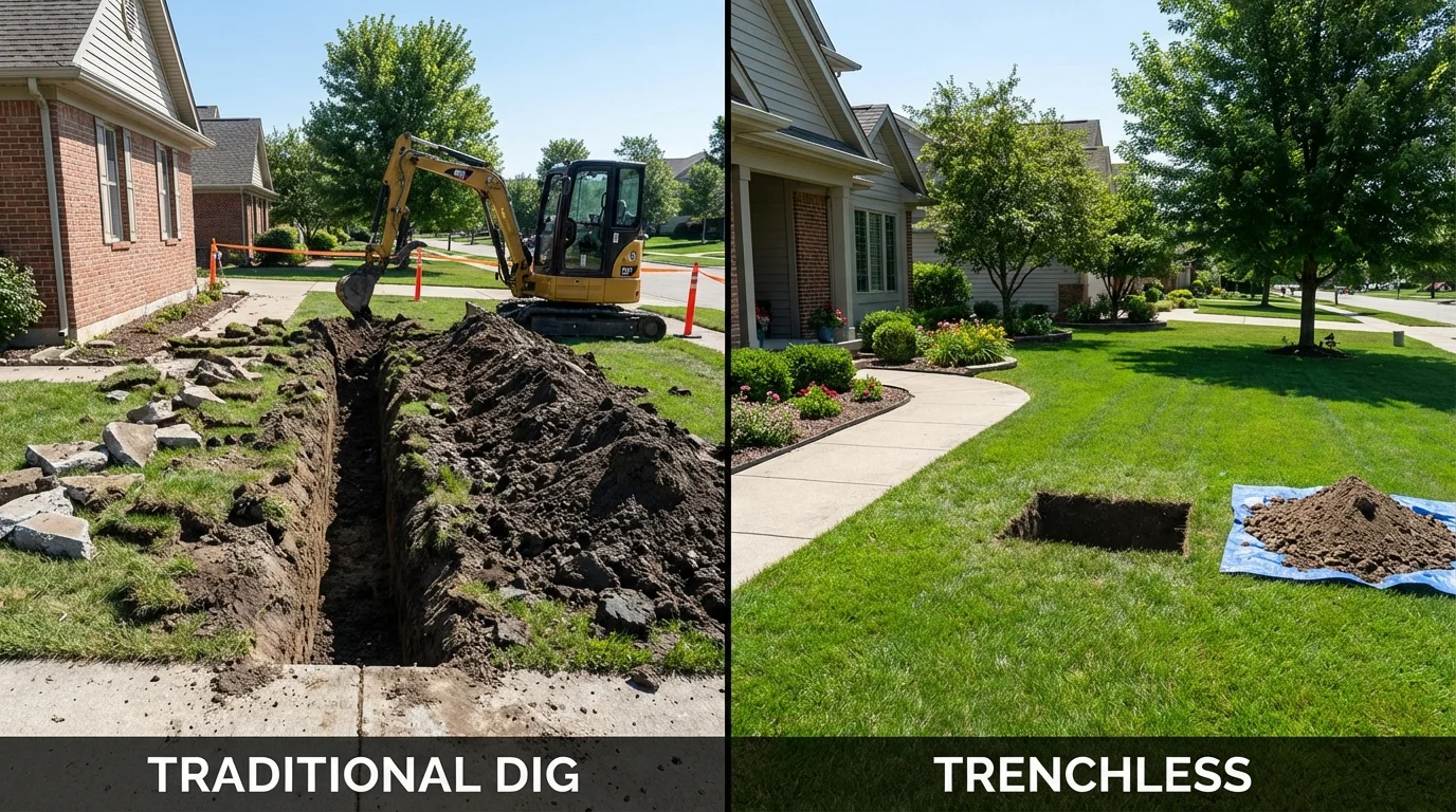 Trenchless sewer repair with minimal yard damage versus traditional excavation in Washington Court House, OH